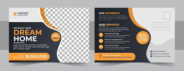 Corporate business or marketing agency postcard template, Real Estate Agent and Construction Postcard Template