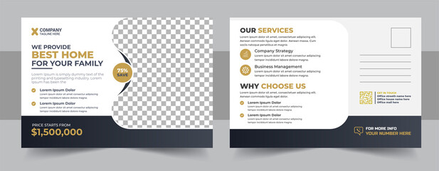 Corporate real estate postcard template vector design, real estate brochure design, cover, annual report, postcard template