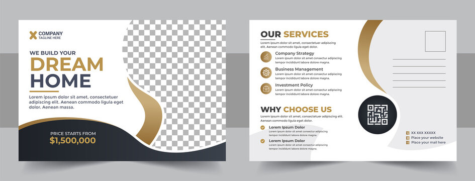 Business or marketing agency postcard template, Real Estate Agent and Construction Business Postcard Template
