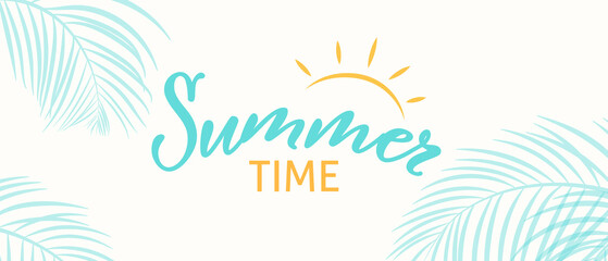Fototapeta na wymiar Vector illustration: Hand-drawn lettering composition of Summer Time with doodle sun. Hand-written calligraphy design isolated on white background.
