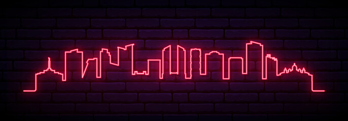 Obraz premium Red neon skyline of San Jose. Bright San Jose City Costa Rica long banner. Vector illustration.