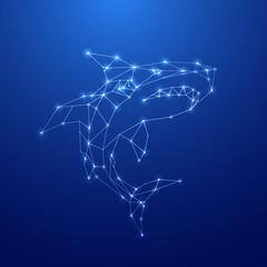 Geometric Shark silhouette. Image of Shark in the form of constellation on blue background. Vector illustration. © greens87