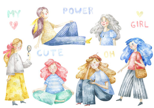 watercolor girl, cute women illustration copy