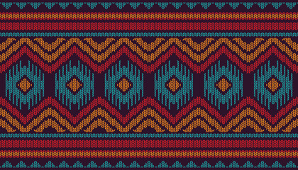 Pattern tribal blue red orange ikat Geometric folklore ornament with diamonds tribal ethnic vector texture seamless striped