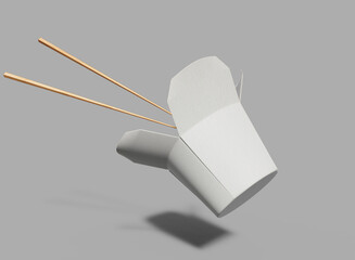 Open Noodle Box with Chopsticks Floating