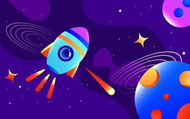 Naklejka premium Astronaut in space suit working in space with universe and planet in background, moon day for man, world space day, vector illustration