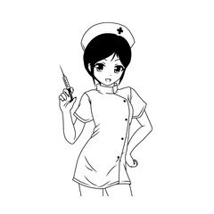 Pin up cute nurse with syringe, cartoon, mascot, character, illustration