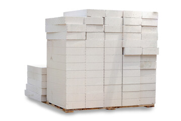 Stacked of lightweight construction brick isolated on white background with clipping path.
