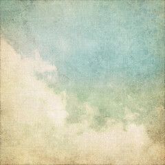 old parchment paper texture background blue sky and white clouds landscape vintage painting as...