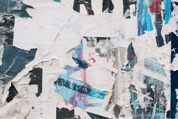Torn street poster background, abstract retro paper collage 