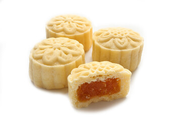 Close up of Pineapple cake or Tart Pastry, Delicious dessert Pineapple tart biscuits on a white background. selective focus.