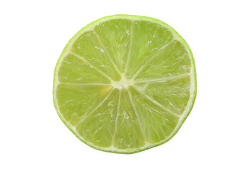 Close up of Lime cut piece isolated on a white background with clipping path.Juicy slice of lime,Top view.