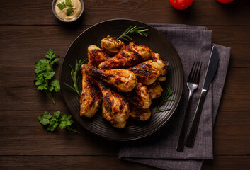 fried chicken legs on a plate flat lay