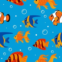 Naklejka na ściany i meble Fish seamless pattern vector illustration