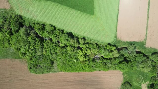 Spring Aerial view of rural land near town of Godech, Sofia region, Bulgaria