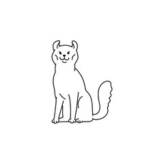 cat black white contour sketch doodle illustration.