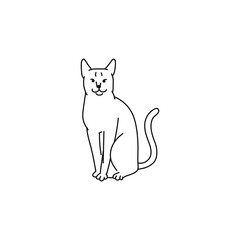cat black white contour sketch doodle illustration.