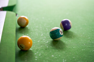 Close-up of american billiards on a pool table