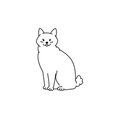 cat black white bobtail contour sketch doodle illustration.