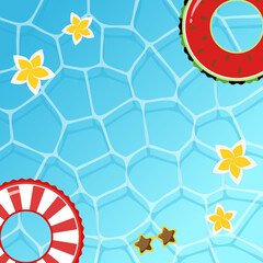 海に浮かぶプルメリアとサングラスの背景　正方形　浮き輪