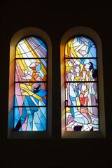 Stained glass in the church of St James the Apostle, Medjugorje, Bosnia & Herzegovina