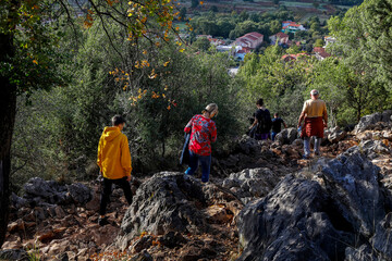 Pilgrims on the hill of apparitions, Podbrdo, Medjugorje, Bosnia and Herzegovina