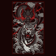 tiger fighting with dragon vector illustration