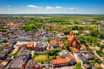 Architecture of the market square of Puck town at summer, Poland