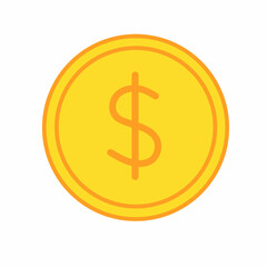Gold coin money flat icon vector illustration. Coin as currency symbol. Coin thin line icon with dollar sign. American currency.
