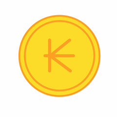Fototapeta premium Gold coin money flat icon vector illustration. Coin as currency symbol. Coin thin line icon with kip sign. Laos currency.