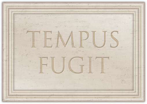 Marble plaque with ancient Latin proverb "TEMPUS FUGIT", illustration