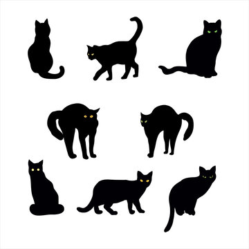 Black cats silhouette collection for Halloween concept