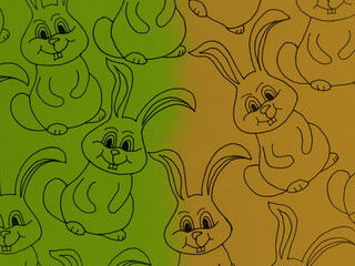 Background with rabbits. Symbol of 2023 year drawn black marker on colorful paper. Animal of chinese luna calendar. - obrazy, fototapety, plakaty