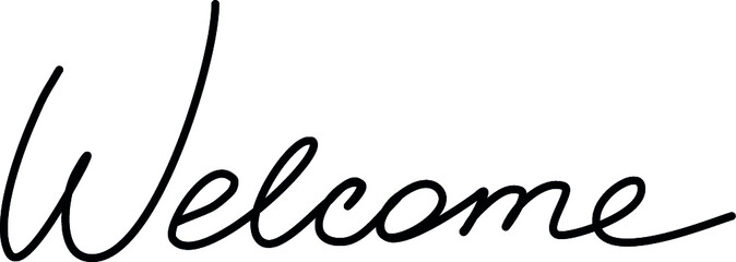 Welcome greeting hand written text. Handmade vector lettering. Calligraphy made by hand. 