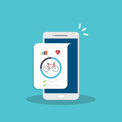 Bicycle, Cycling, Fitness tracking app on mobile phone screen.