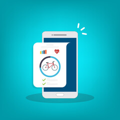Bicycle, Cycling, Fitness tracking app on mobile phone screen.