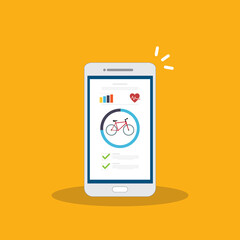 Bicycle, Cycling, Fitness tracking app on mobile phone screen.