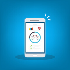 Bicycle, Cycling, Fitness tracking app on mobile phone screen.