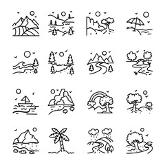 Hand Drawn Icons of Landscapes and Hill Stations