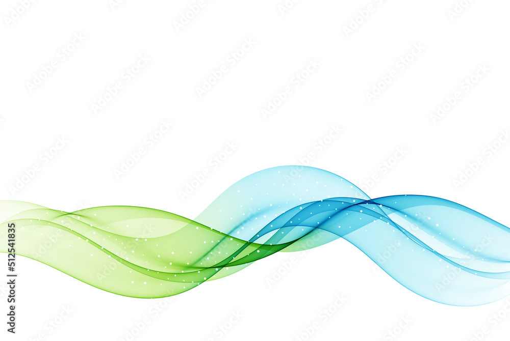 Poster blue and green wave design element on white background. transparent lines abstract wave shape.