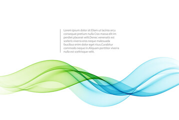 Blue and green wave design element on white background. Transparent lines abstract wave shape.