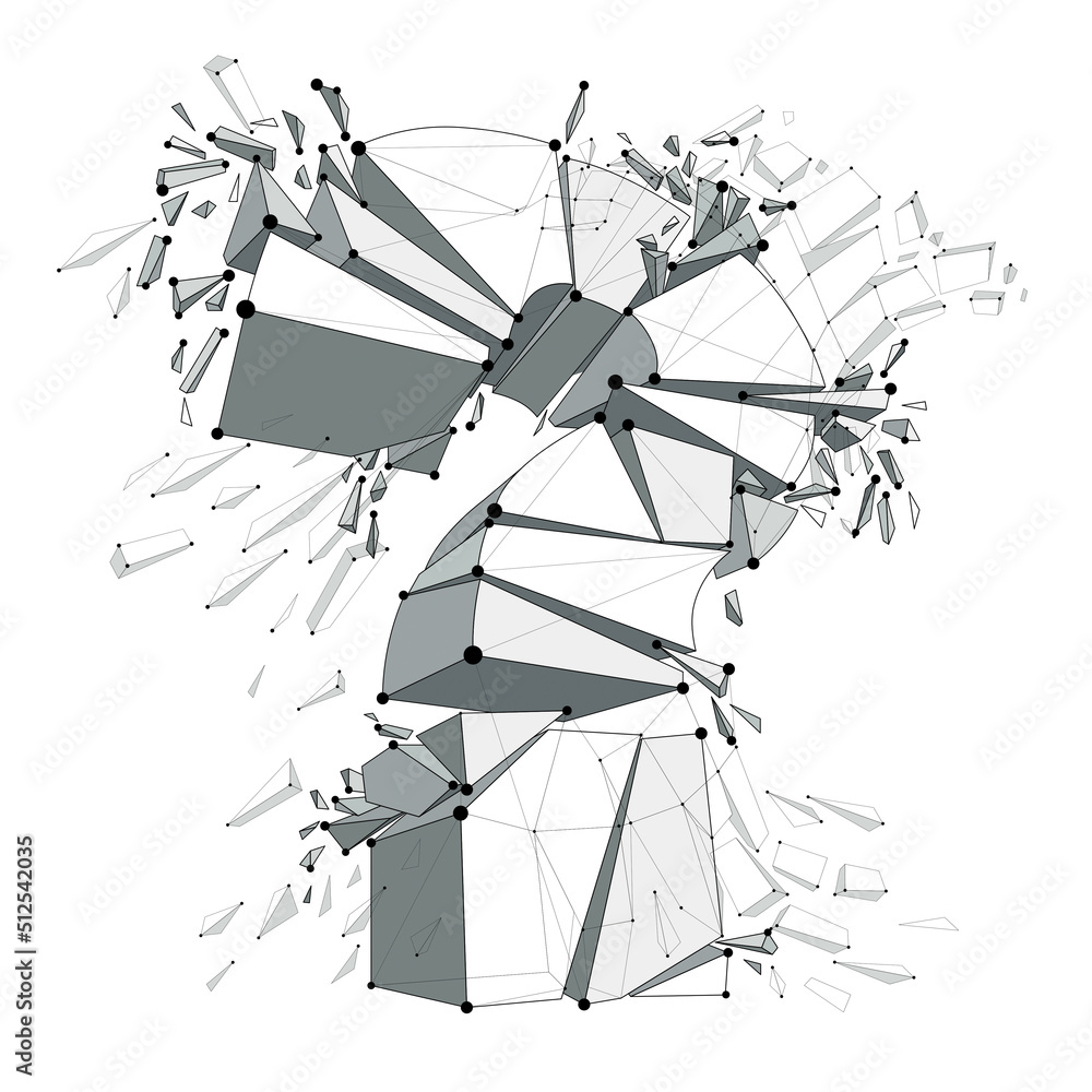 Poster broken question mark exploding, query breaking to pieces, vector 3d illustration. special character 