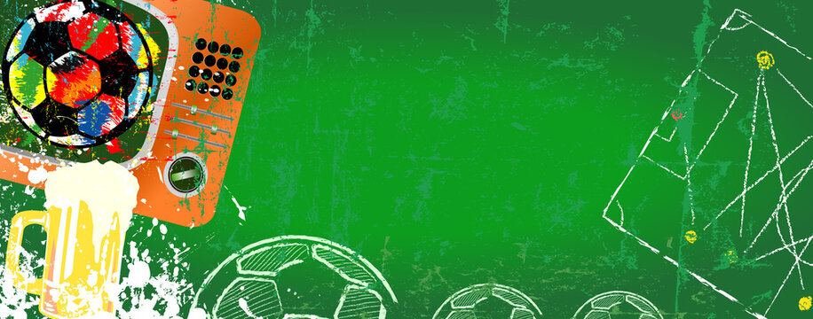 Football or soccer public viewing grunge illustration for the great international event this year, free copy space