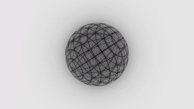 3d Sphere wireframe model rotating in the blank background in 60fps. Sphere rotating animation in 4K 60fps. A sphere in space.

