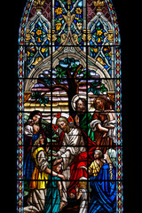 Basilica of the National Vow (Spanish: Basílica del Voto Nacional), Roman Catholic church located in the historic center of Quito, Ecuador. Stained glass depicting Jesus with children
