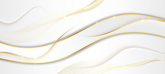 Modern white and gold abstract background. Abstract geometric shape white gold background with light and shadow 3D layered for presentation design.