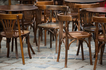 Chairs on the street of Lviv. Ukraine