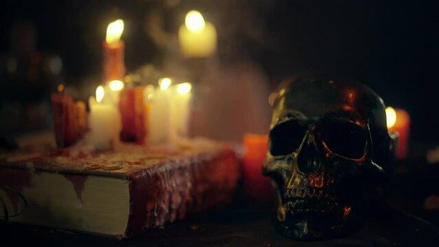 Candle light going out in witchcraft room, dark magic ritual, spirit visiting