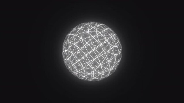 3d Sphere wireframe model rotating in the blank background in 60fps. Sphere rotating animation in 4K 60fps. A sphere in space.

