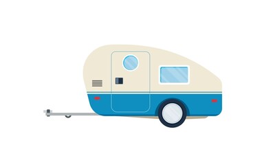 Camper car, bus, trailer, travel house. Flat vector illustration isolated on white background